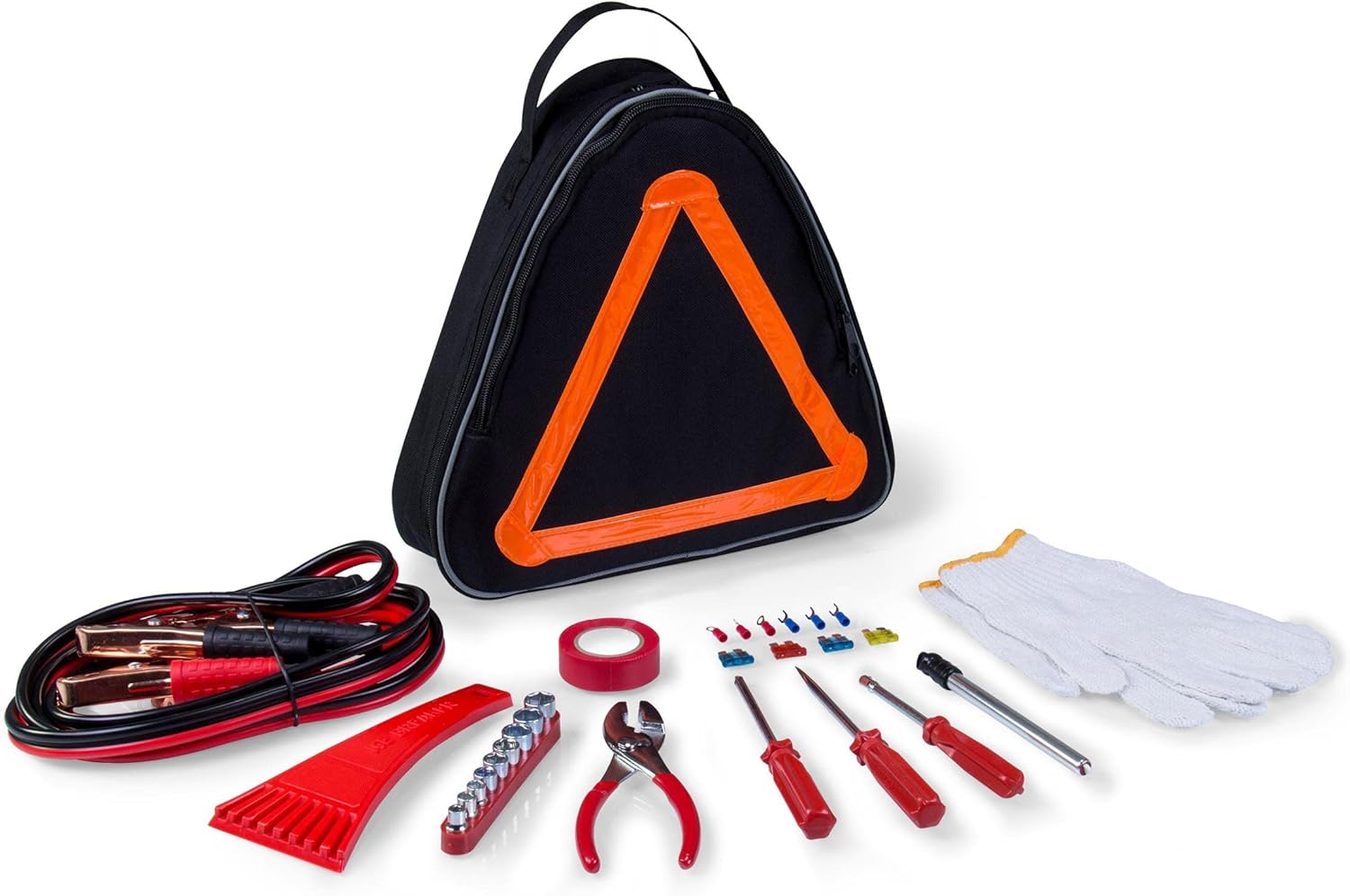 ONIVA - a Picnic Time Brand Roadside Emergency Car Kit, Auto Vehicle Safety Road Side Assistance with Jumper Cables and Car Tool Kit, (Black with Orange Accents)