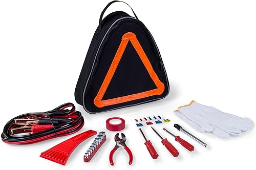 ONIVA - Kit de emergencia para vehículo de emergencia en carretera con cables de puente y kit de herramientas para automóvil (negro con detalles