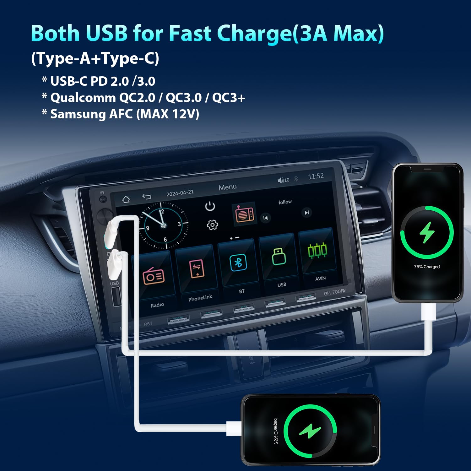 Autoradio Bluetooth 2Din mit 7" Bildschirm Wireless CarPlay