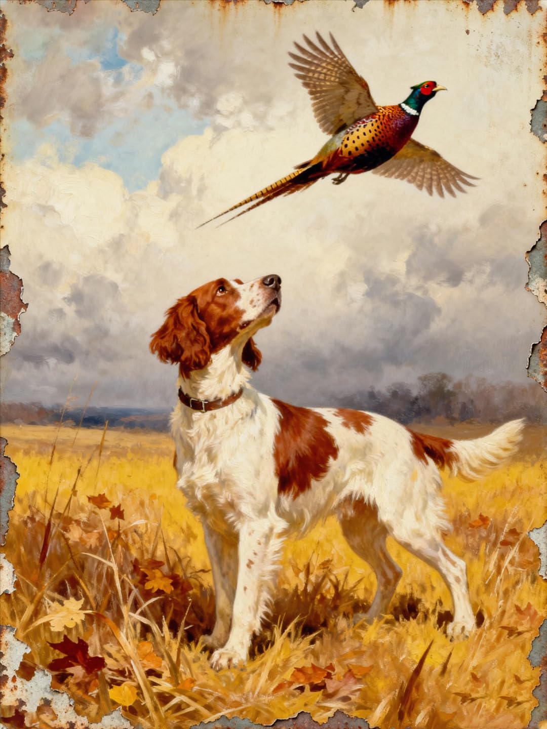 Springer Spaniel Pheasant Hunting Vintage Tin Sign