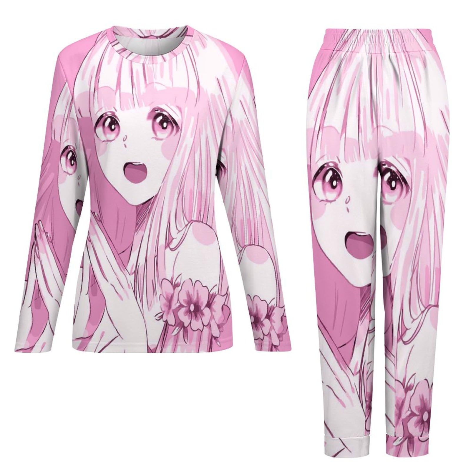 UMENG Niedliches Mädchen Damen Schlafanzug Lange Pyjama Set Zweiteiliger Nachtwäsche Langarm Hausanzug Sleepwear
