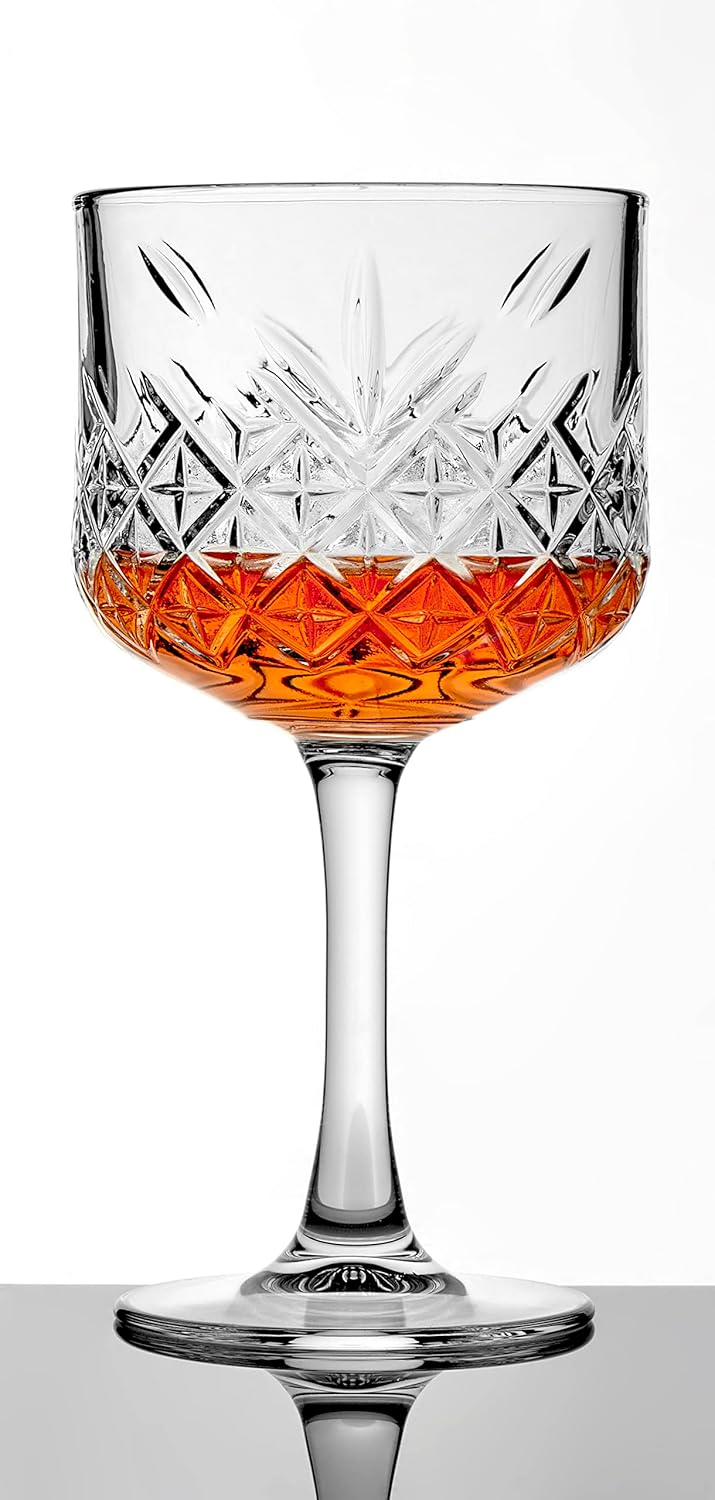 Pasabahce Premium Vintage Coupe Glasses Set of 4 - Extra Large Exclusive Gin, Wine, Cocktail, Champagne Glasses- Crystal Design - 16,5 Oz Long Stem Glassware