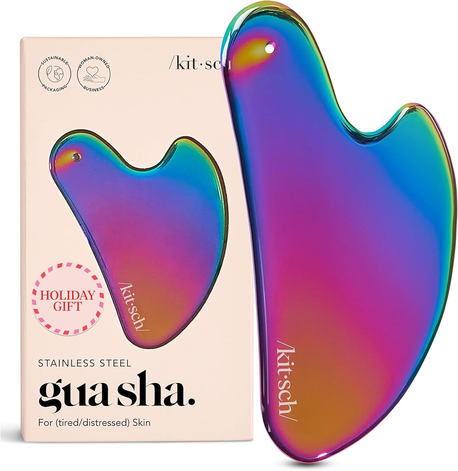 Kitsch Stainless Steel Gua Sha Facial Tools – Lymphatic Drainage Massager for Face & Chin, Jawline Shaper, Double Chin Reducer, Guasha Tool for Face Massager, Skin Care Tools – Irridescent