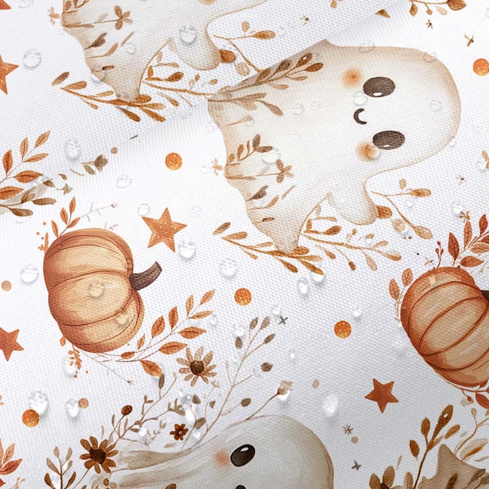 DYNH Halloween Ghost Shower Curtain, Cute Ghost Floral Rustic Flowers Pumpkin Funny Halloween Bathroom Fabric Shower Curtain Set Decor with Hooks,72X75In