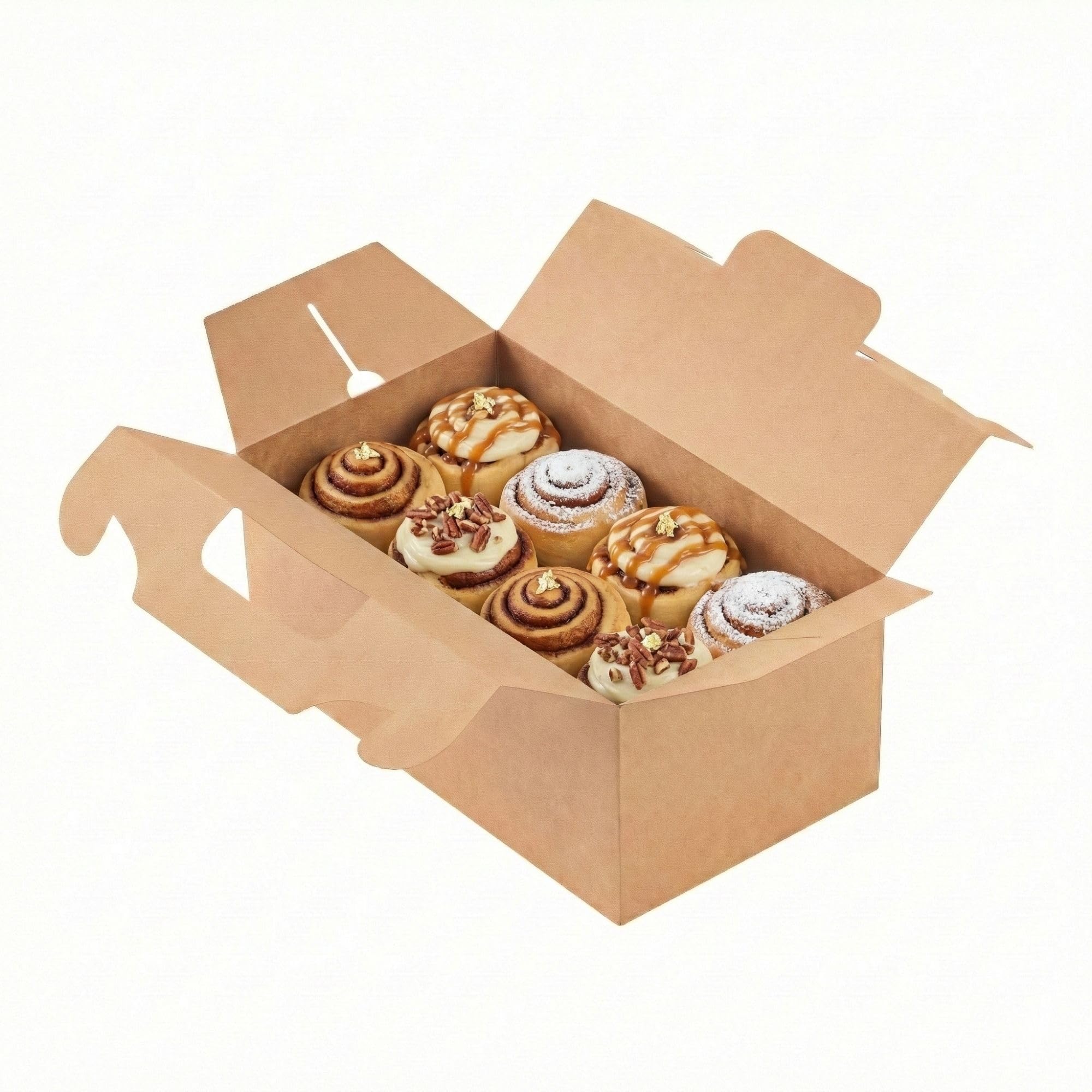 Restaurantware Bio Tek - Cajas de regalo de 10.2 x 5.9 x 6.9 pulgadas con asas, 100 cajas rectangulares a dos aguas, con pestaña segura, cajas de cartón kraft resistentes a la grasa, reciclables