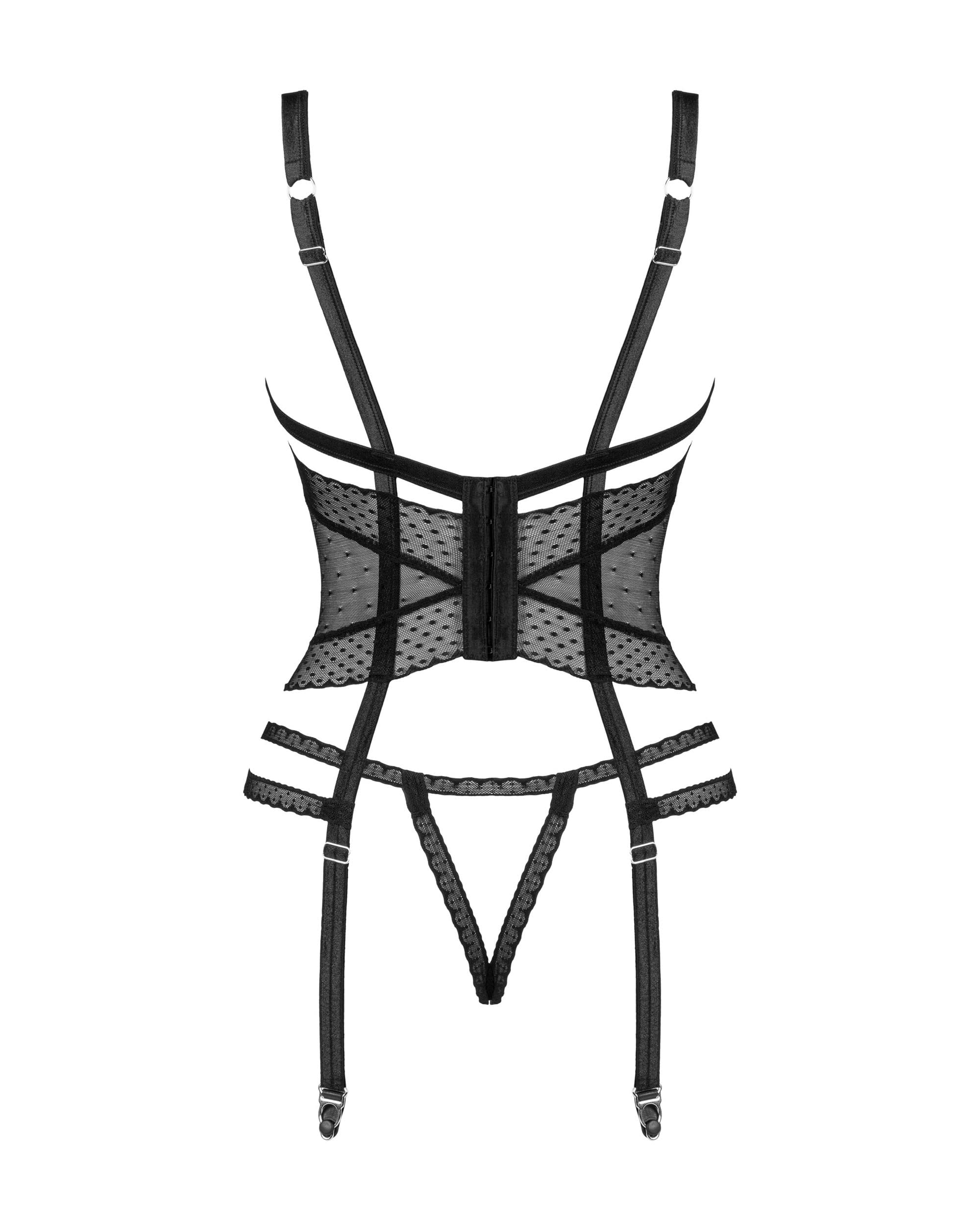 Selente Love & Fun verführerisches 3-teiliges Damen Dessous-Set aus Corsage mit Strapshaltern, Slip und Satin-Augenbinde Made in EU