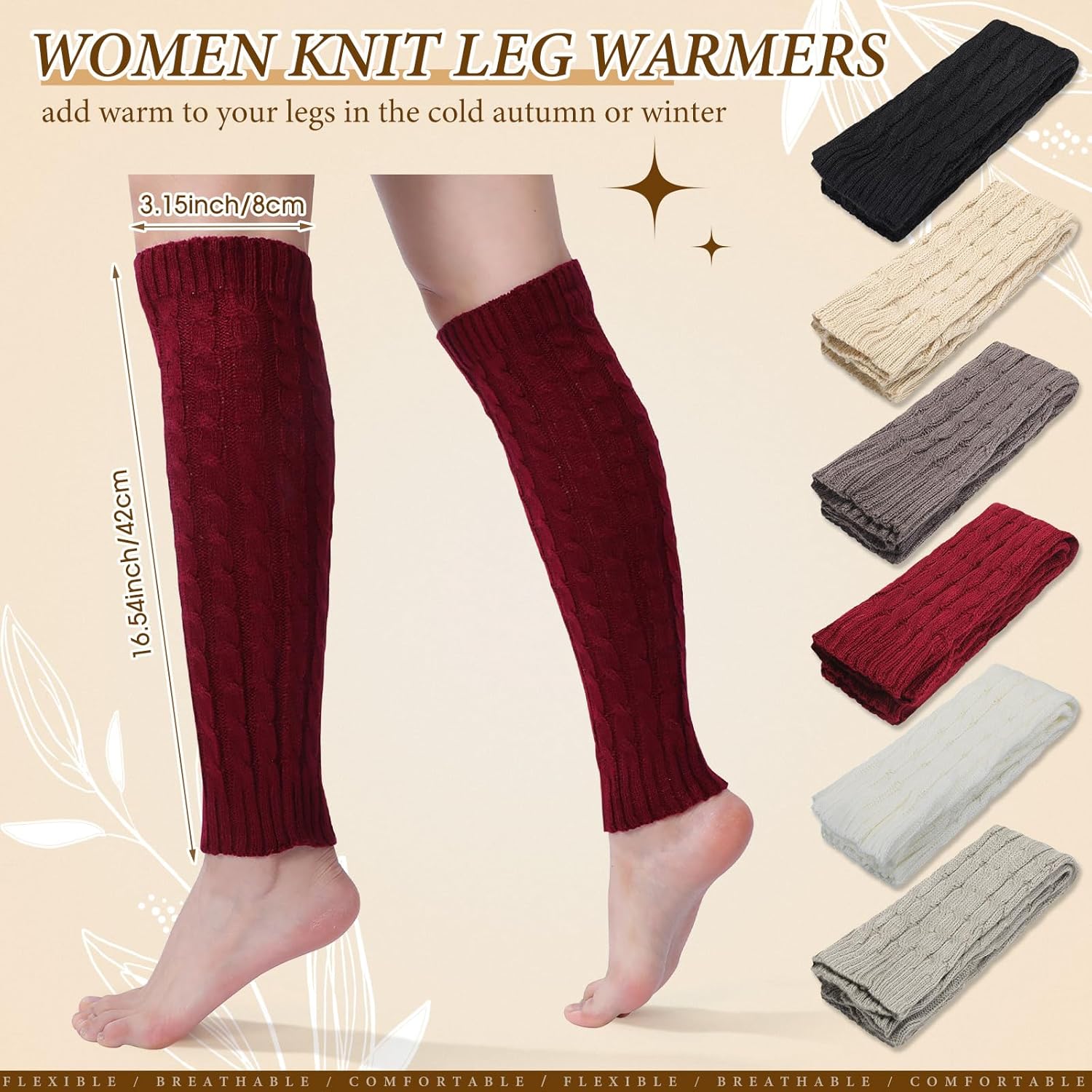 SATINIOR 6 Pairs Leg Warmers for Women Warm Winter Long Boot Socks Knit Thermal Sleeve Cable Socks for Party(Graceful Color,Fresh) - Image 3