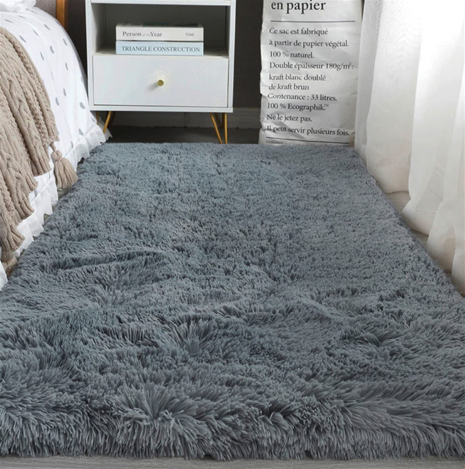 Heavyoff Fluffy Shaggy Area Rugs for Bedroom, Soft Non-Slip Plush Carpet Feet Floor Mats Rectangular Cozy Rug for Nursery Room Living Room Grey, 140x200cm — image 1