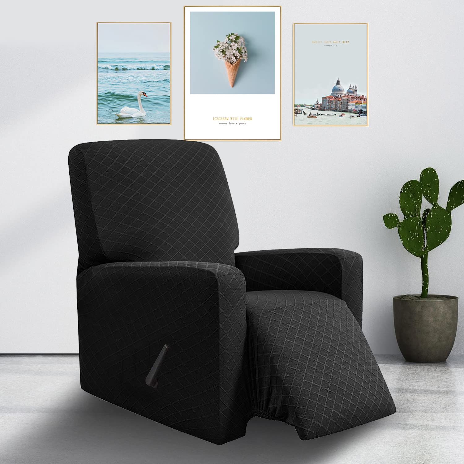 E EBETA élastique Housse de Fauteuil, Housse de Fauteuil à Oreilles Tissu Doux Polyester Protecteur pour Chaise Canapé (Noir)