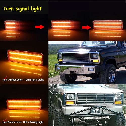 Miniatura 45 de Para 1980 1981 1982 1983 1984 1985 1986 Ford BRONCO F-150 F-250 F-350 Luces de marcador laterales de parachoques delantero lente ámbar LED Luces LED