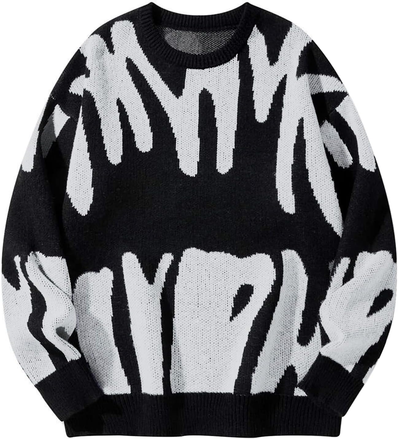 Arssm Men's Oversized Sweater Graphic Knit Aesthetic Crewneck Streetwear Pullover Jumper Tops