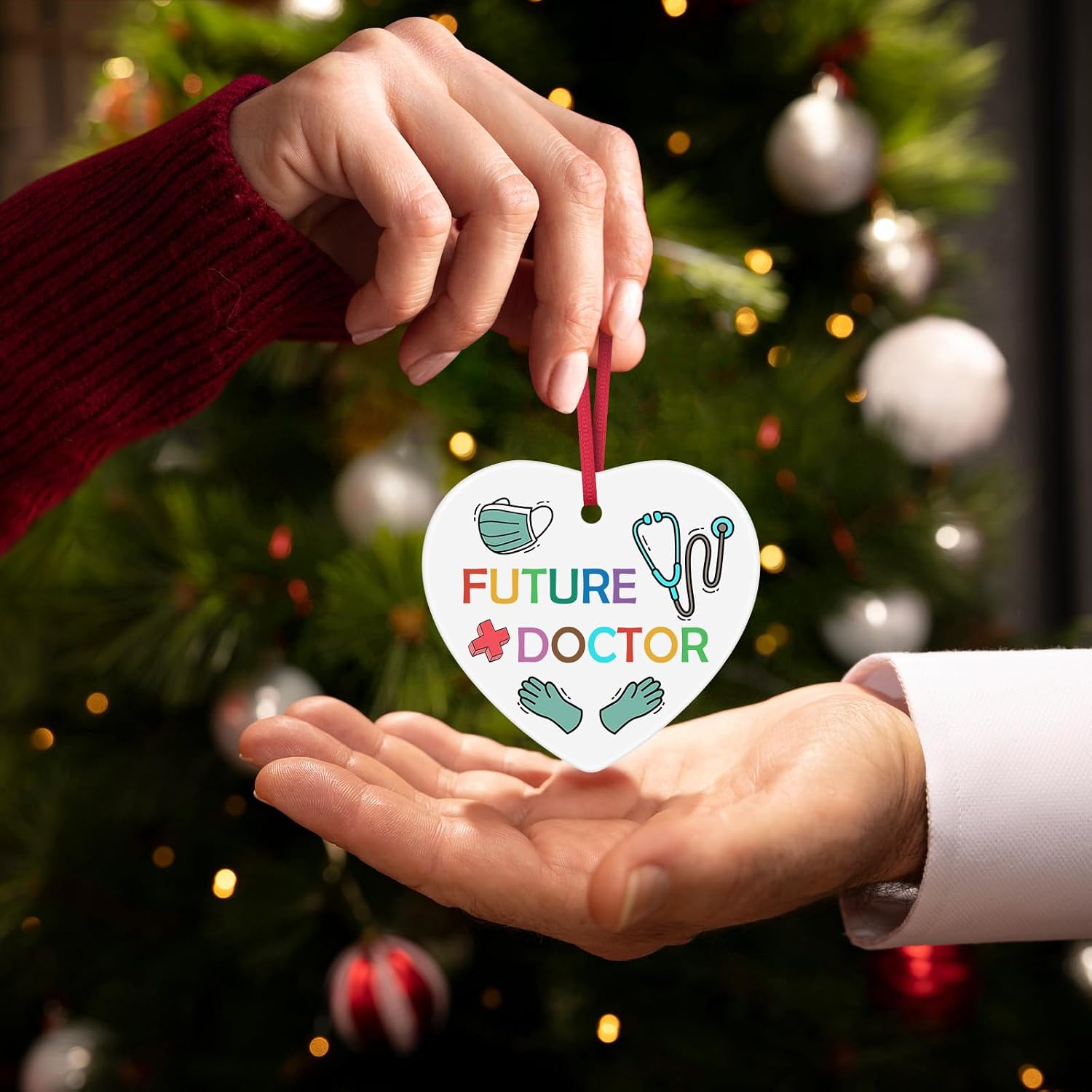 Future Doctor Christmas Ornaments New Doctor Gift for Women Men Medical School Graduation Retirement Gift for Medical Assistant Med Student Christmas Decorative Hanging Ceramic Ornament image 4