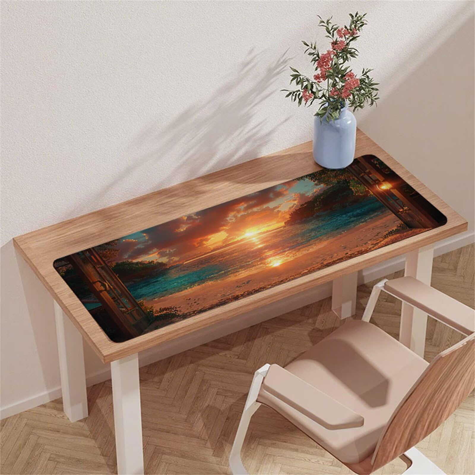 Pomarańczowa podkładka pod mysz do gier XXL 1600 x 800 x 3 mm podkładka pod biurko wodoodporna podkładka pod mysz o zachodzie słońca z antypoślizgową gumową podstawą z przeszytymi krawędziami, do
