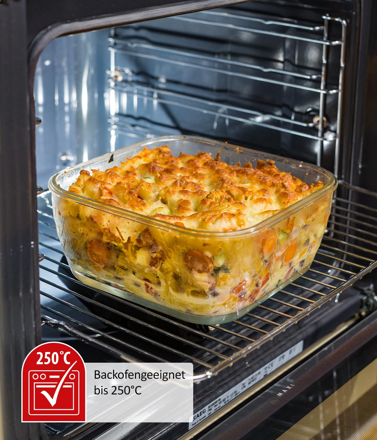 Genius Nicer Dicer Chef Professional frischhaltebox Glasschüssel mit Deckel | Set 3-tlg. Zubehör, 2.8 L Fassungsvermögen, inkl. Silikonmatte, Anti-Rutsch-Matte, Auflaufschale, Backofenfest