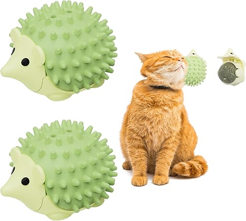 2 juguetes de hierba gatera para gatos de interior, autoestilista para gatos con bola de hierba gatera y fruta de la agalla, bola de juguete para