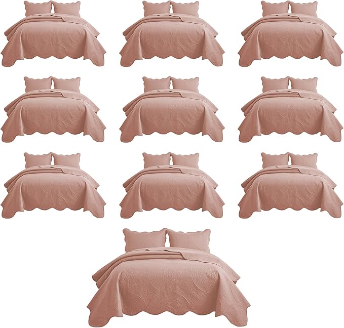 IR Imperial Rooms 10 Pack Queen Quilt Bedding Set (90" x 96") - Bulk Wholesale for Hotels, Guest Bedroom & Airbnbs - Lightweight Microfiber Reversible Floral Embossed Quilts Bedspreads (Peach)