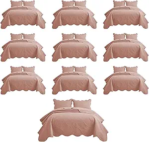IR Imperial Rooms 10 Pack Queen Quilt Bedding Set (90" x 96") - Bulk Wholesale for Hotels, Guest Bedroom & Airbnbs - Lightweight Microfiber Reversible Floral Embossed Quilts Bedspreads (Peach)