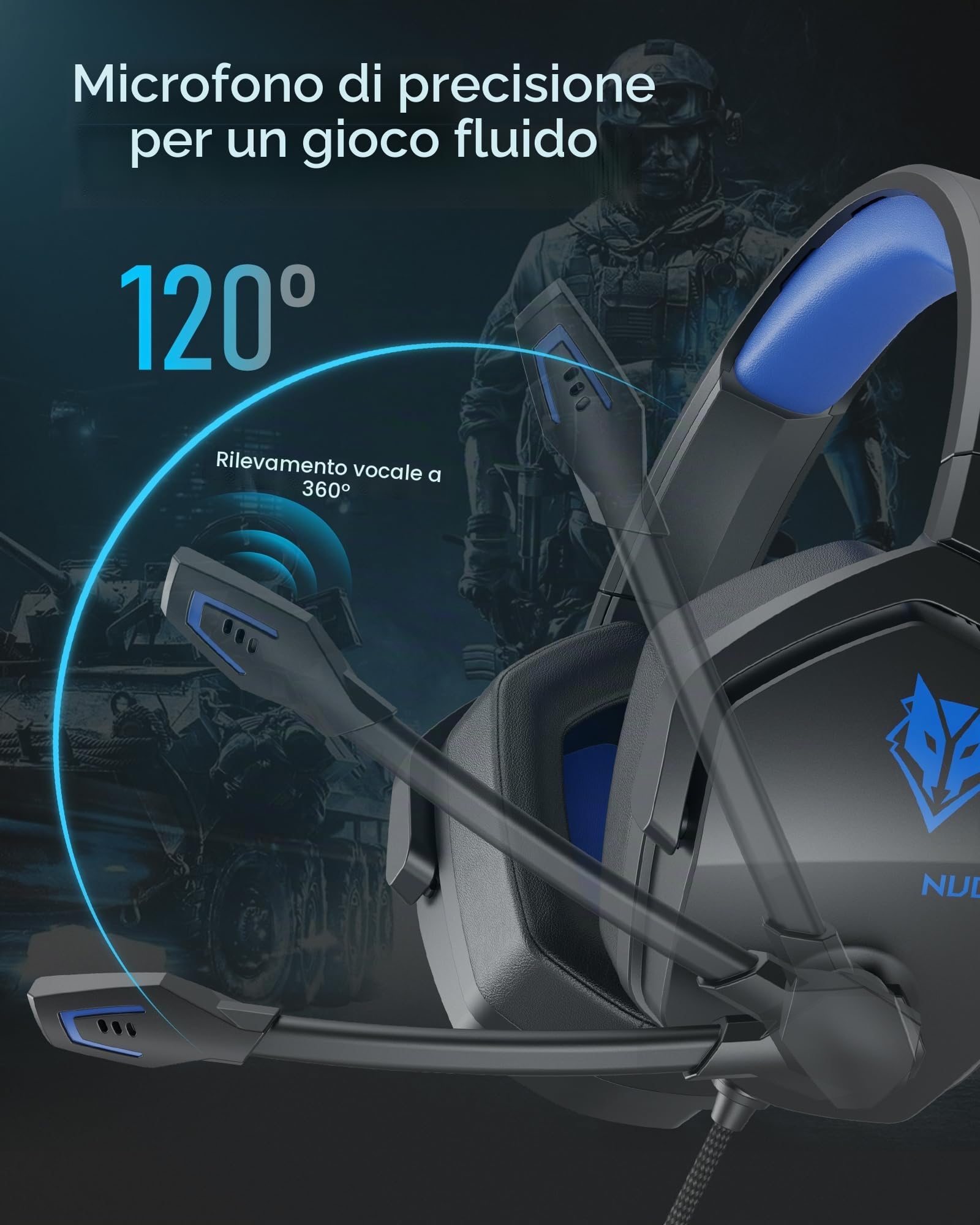 NUBWO Cuffie Gaming per PS4, PS5, PC, Xboxone, Cuffie con Microfono Over-Ear con Cancellazione del Rumore per Computer Portatili NS Games - Blue