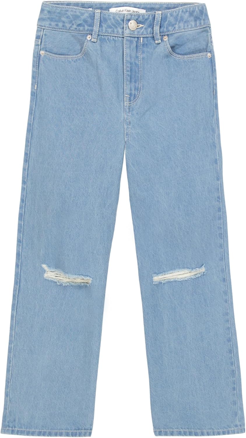 Calvin Klein Girls 5-Pocket Seamed Wide Leg Denim Jean, Zipper Fly & Button Closure