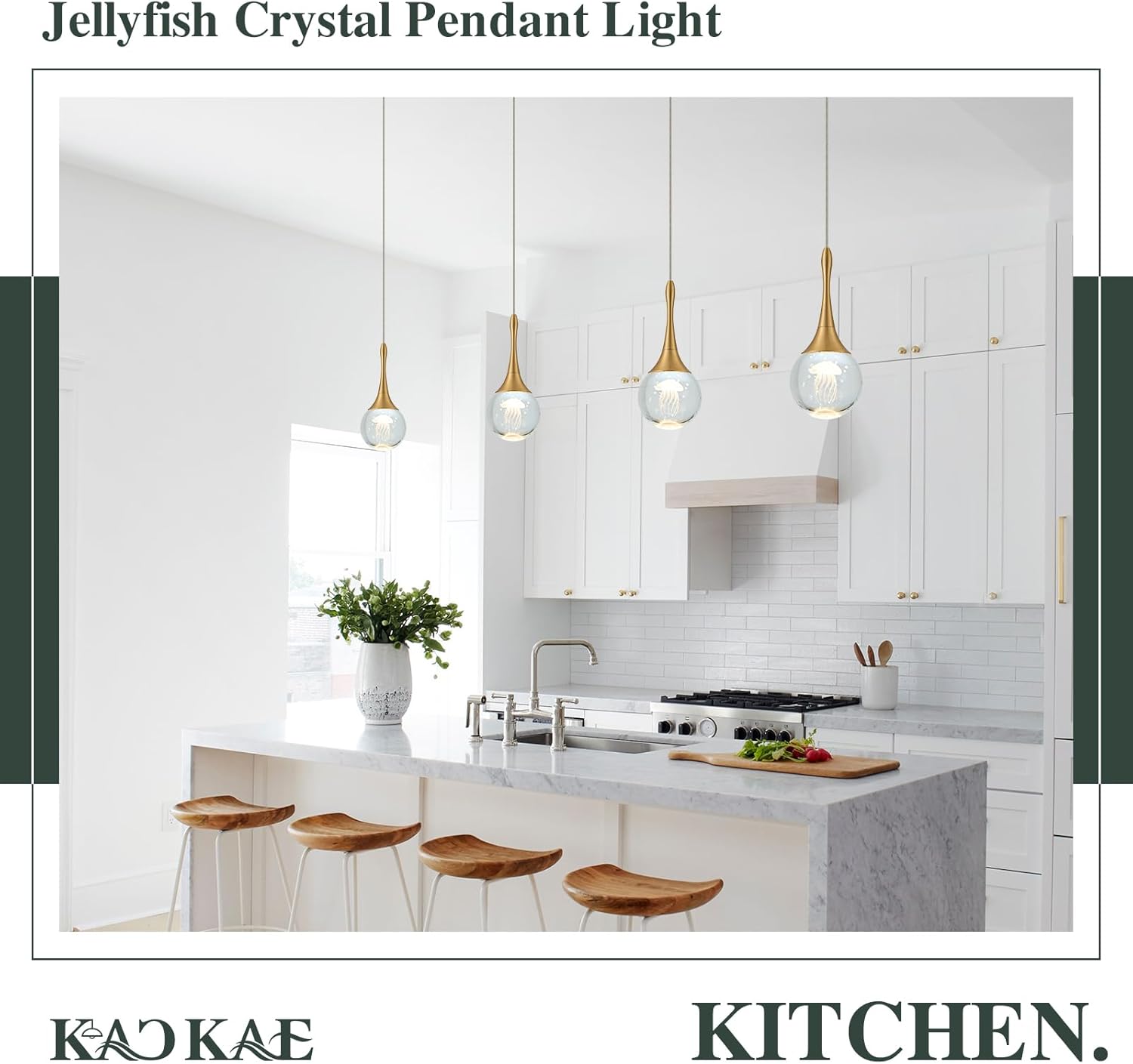 LED Pendant Light Kitchen Island Jellyfish Crystal Pendant Lights Dimmable Gold Modern Hanging Light for Bedroom Bathroom Living Room 3000K Warm White, 1 Pack