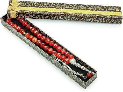 Metal Osmanl  Tu ras  P sk ll  K rm z  Akik Do alta  Hediyelik Tesbih - 33l  - K re Kesim