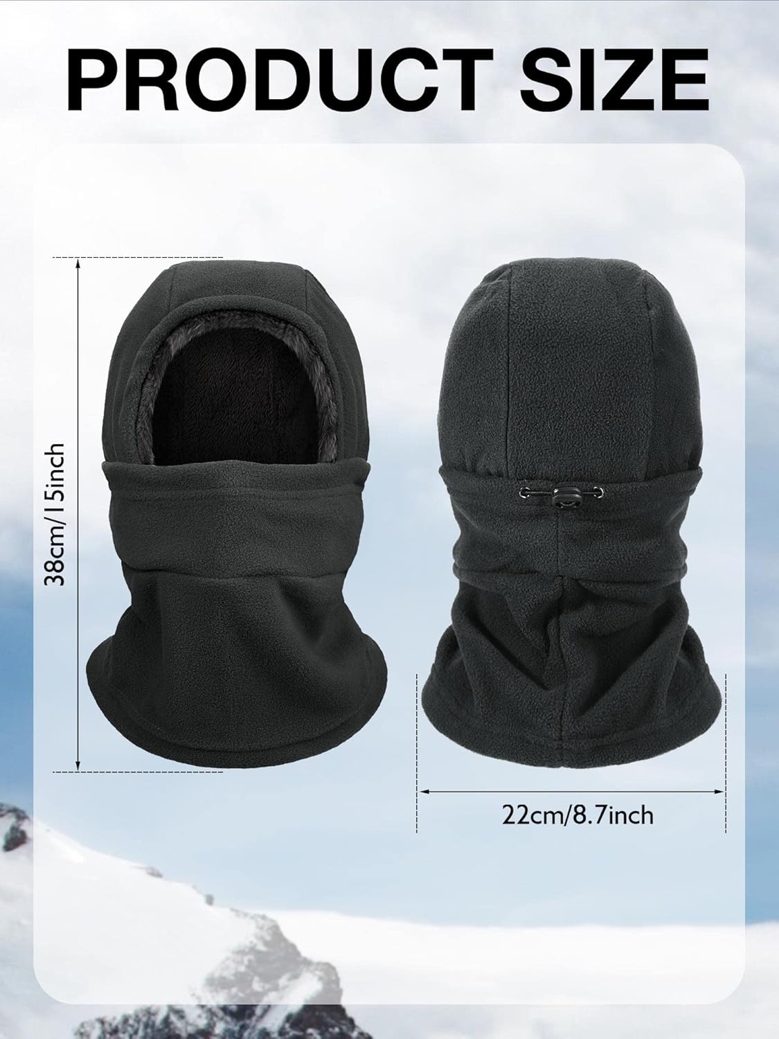 Geyoga Winter Fleece Balaclava Hat for Men Women Full Face Covering Scarf Hood Ski Mask with Drawstring - Image 2