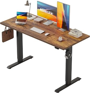 Agilestic Electric Standing Desk, 2 Memory Buttons, 120x60cm | Height Adjustable Desk for smart Pannel, 72-116cm, Sit Stand Desk with 2 Hooks, Home Office Desk, 2 pcs Desktops, Brown