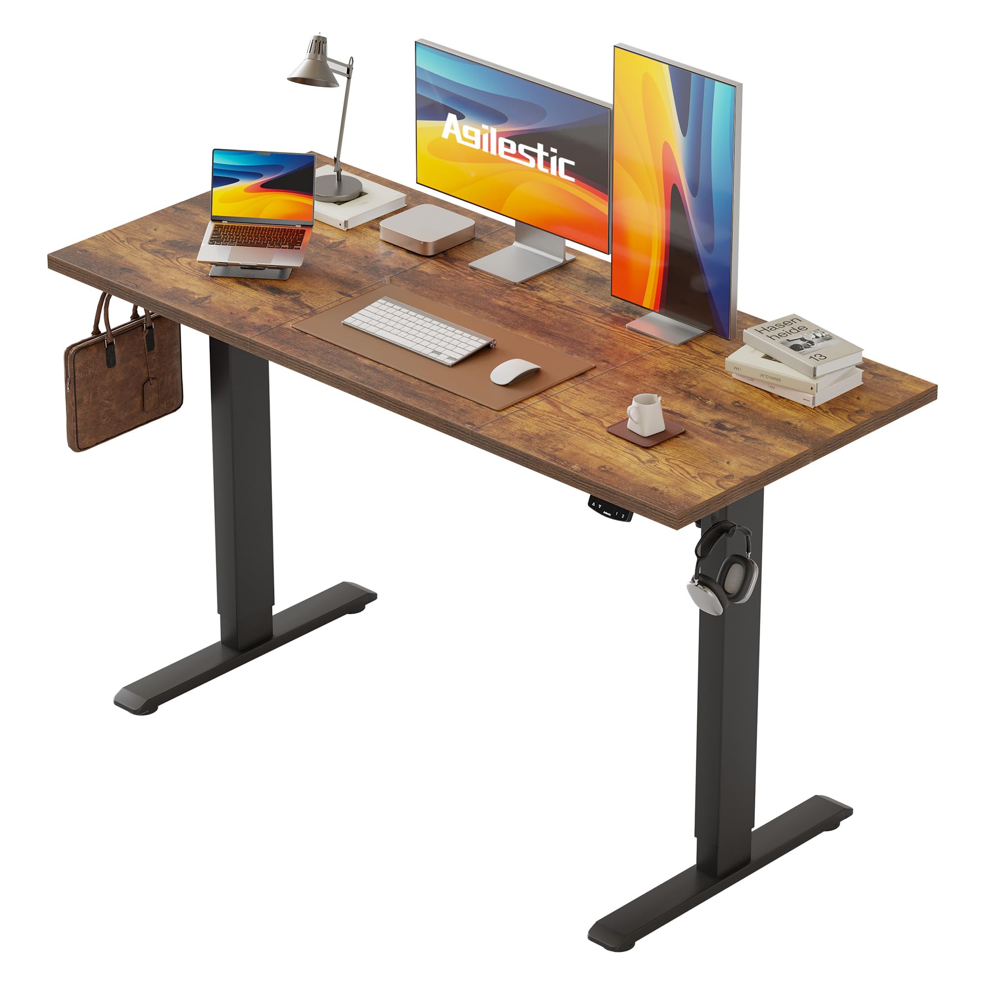 Agilestic Electric Standing Desk, 120 x 60 cm Height Adjustable Sit Stand Desks with Splice Board and Memory Smart Pannel, Home Office Desk, Brown — image 1