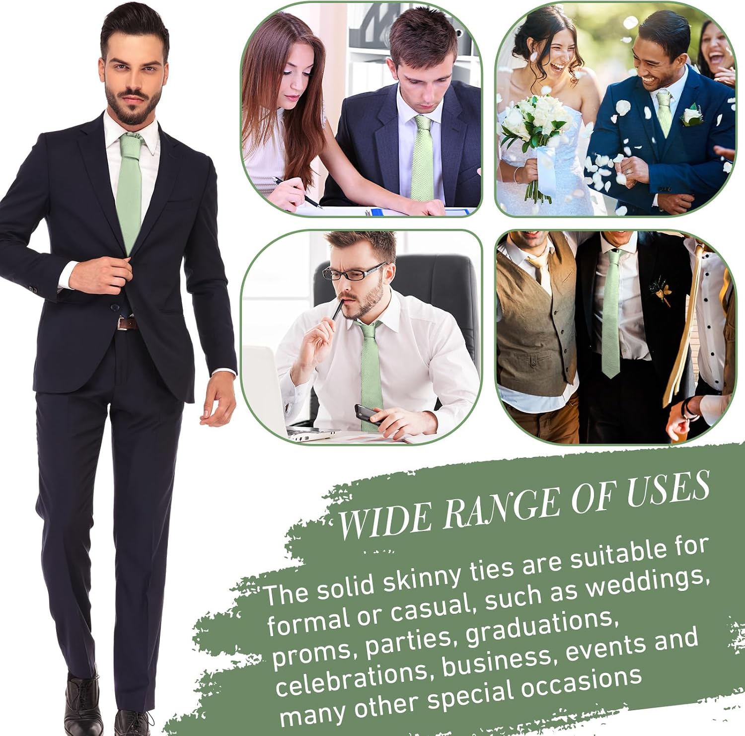 Suhine 8 Pcs Men Solid Color Tie Formal Necktie Bulk Skinny Ties Wedding Business Tie Bridesmaid Dresses for Wedding Occasion