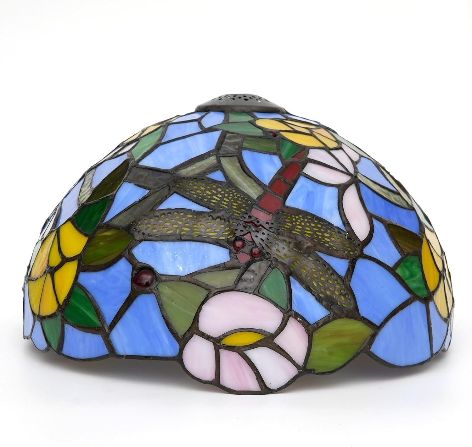 Tiffany Style Lamp Shade 12 Inch Stained Glass Lampshade Replacement Dragonfly Flower Ceiling Light Shade for Table Lamps Pendant Light Floor Lamp Handcrafted Vintage Home Deco
