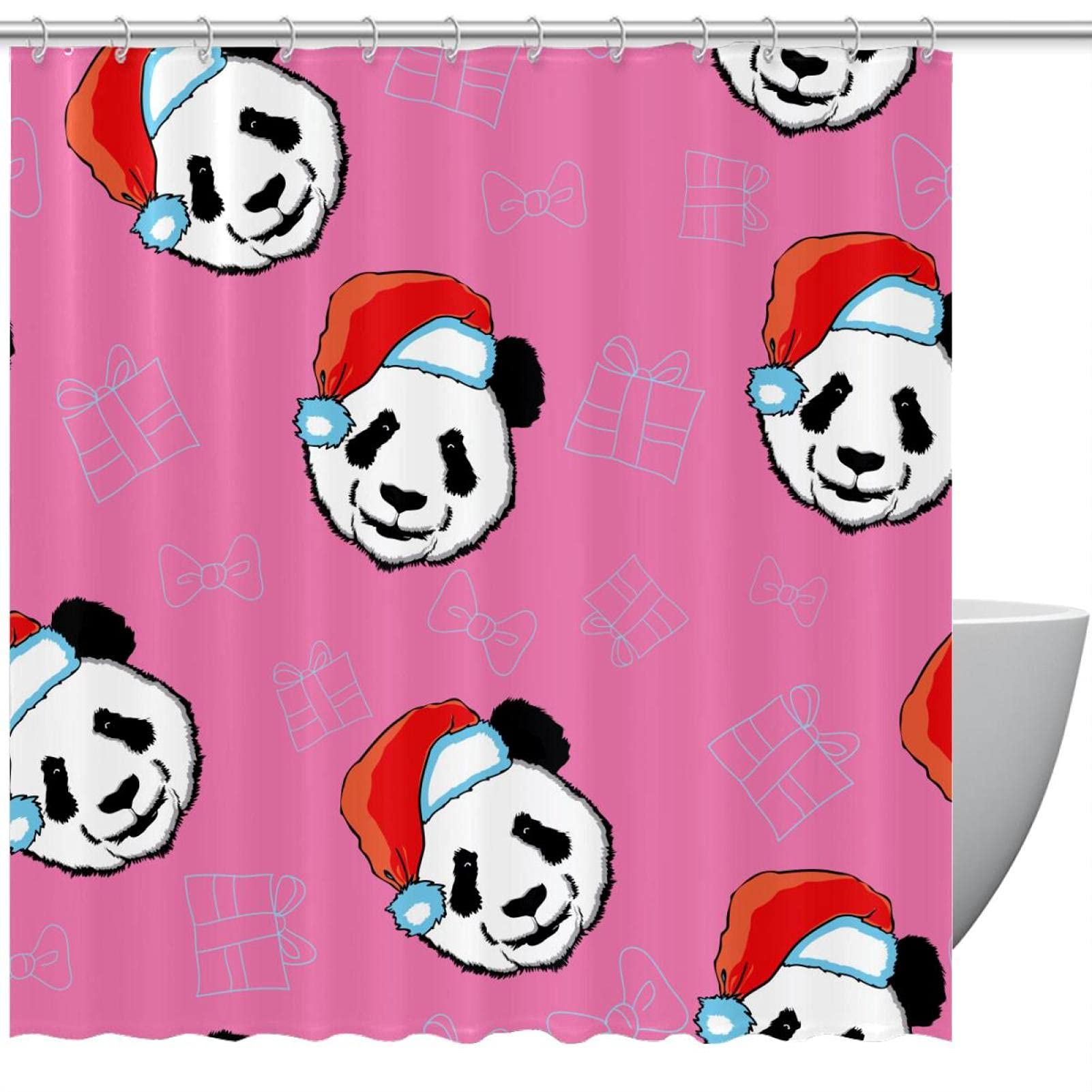 Rideau de douche panda de Noël imperméable lavable avec 12 crochets inclus