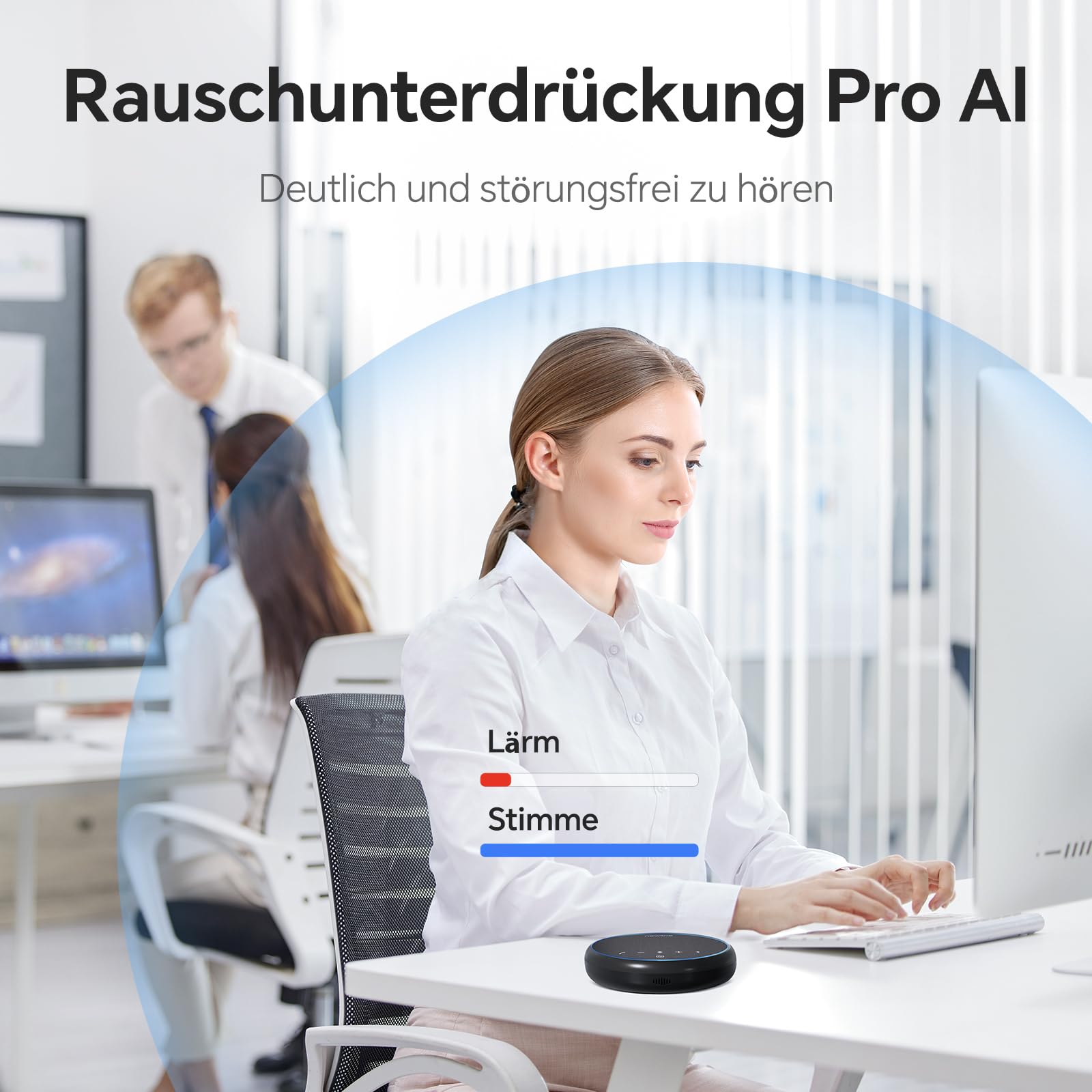 Konferenzlautsprecher mit Mikrofon Bluetooth USB Lautsprecher für PC, Geräuschunterdrückung, 360°Sprachaufnahme 43 Stunden Standby, Speaker kompatibel mit Zoom, Teams, Skype, Home Office