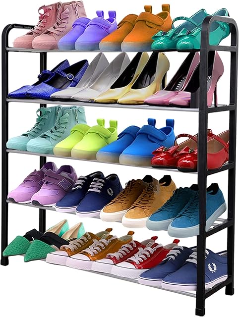 1ABOVE 5 Tier Shoe Rack Organiser, Heavy duty storage unit, Quick Assembly No Tools Required, Holds upto 15-20 pairs (BLACK)