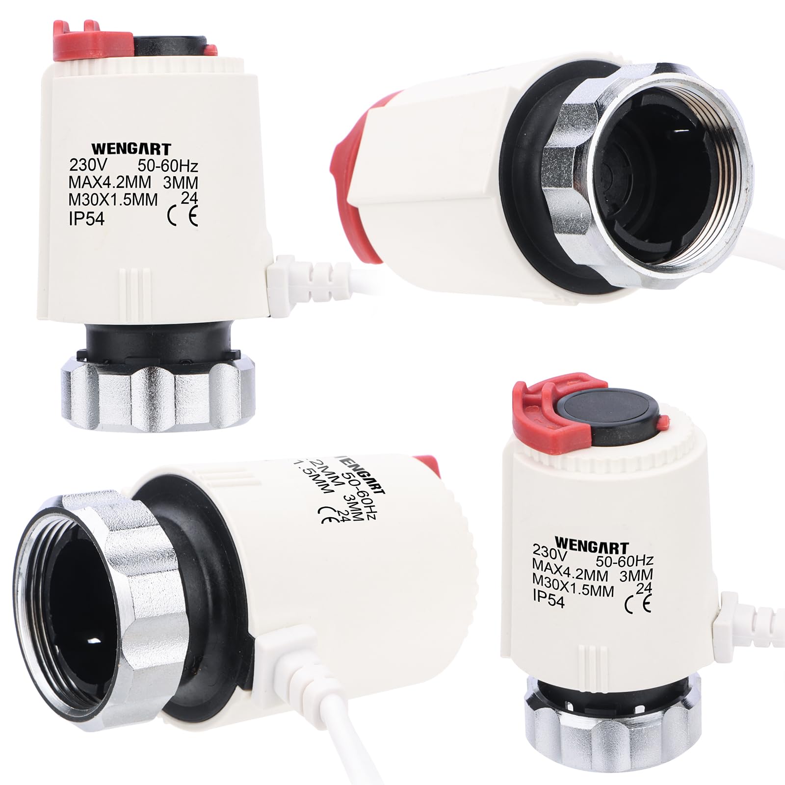 Wengart Actuador térmico WG02, válvula AC230V, M30*1.5 Estado de Encendido y Apagado con indicador LED de 360 Grados, Normalmente Cerrado, para termostato de calefacción por Suelo Radiante, Azul