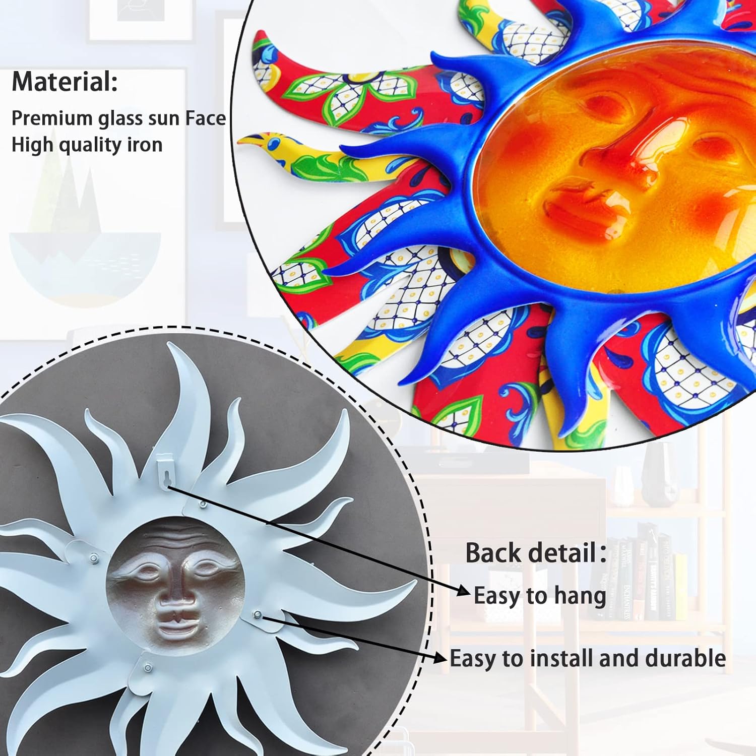 wotieuns Sun Metal Wall Art Outdoor Decor 19Inch Sun Wall Decor Suitable for Living Room Bedroom Porch Patio Fence Garden Decor - Image 6