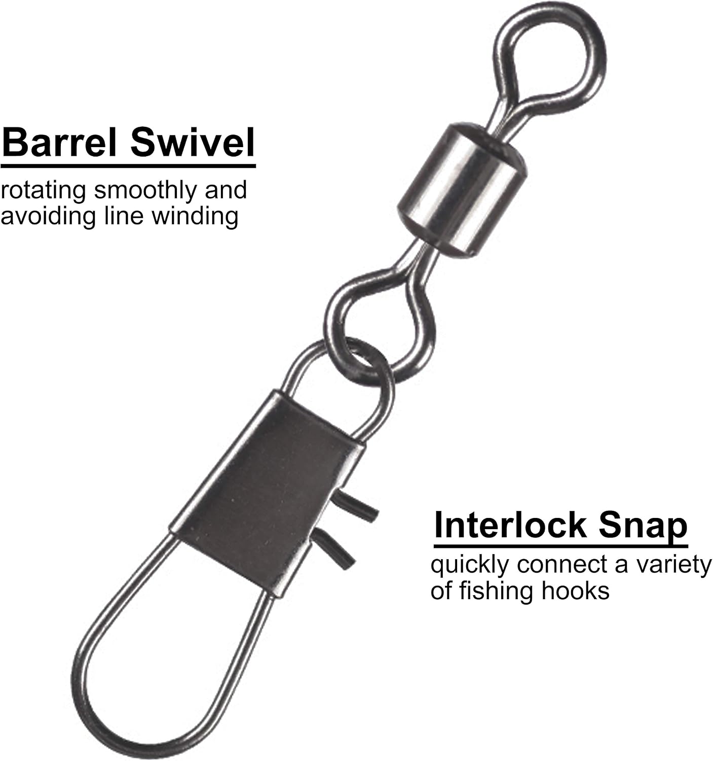 Barrel Snap Swivels Fishing, 100pcs Rolling Swivel with Safety Snap Copper Stainless Steel Fishing Line Connector for Saltwater Freshwater