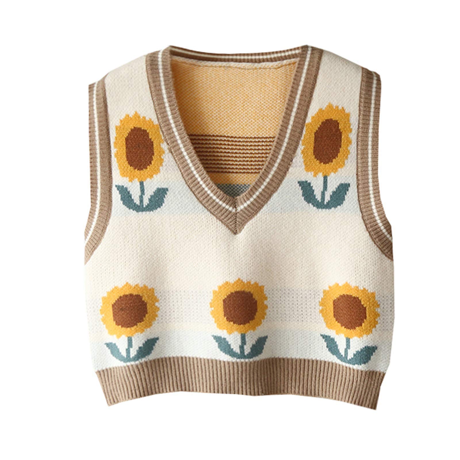 Women's Sweater Vest,Y2K Sleeveless Pattern Preppy Style Knitted Crop Tank Top for Girl