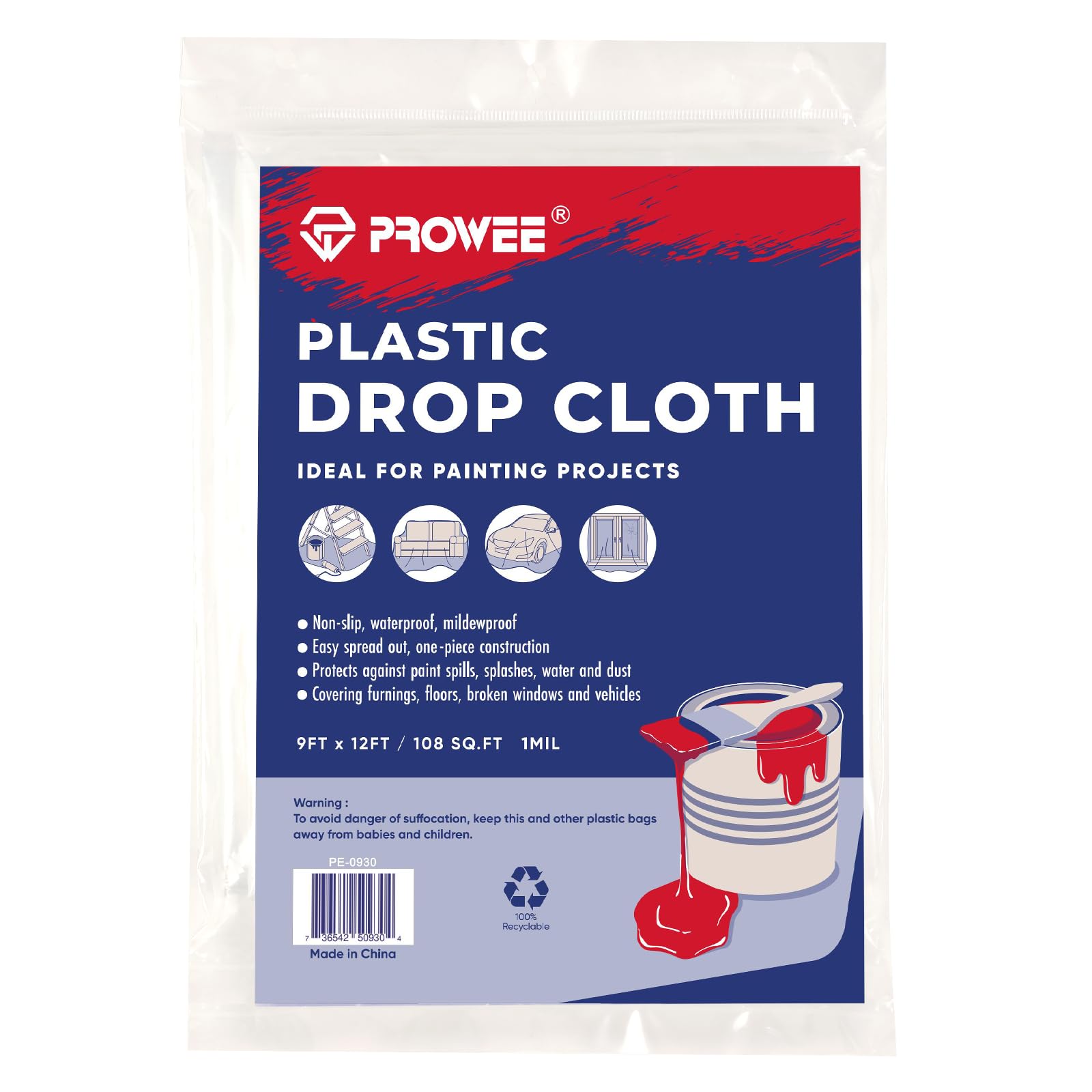 PILOT FISH 2 Il Plastic Drop Cloth For Painting, Plastic Sheeting 3 Pack 9x12 Feet Waterproof - View #8