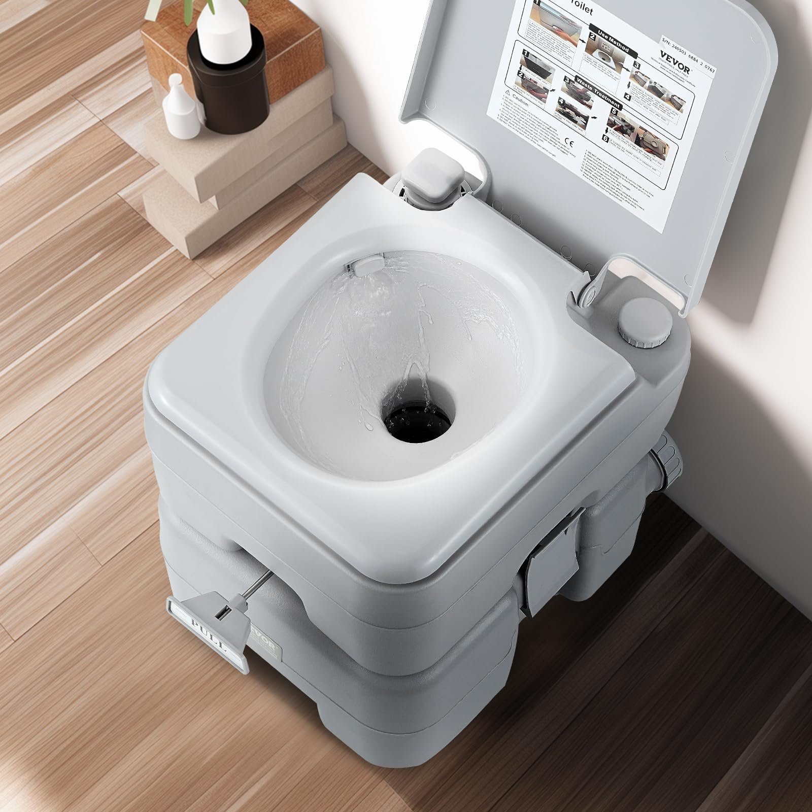 VEVOR Inodoro Portátil para Acampar con Bolsa de Transporte, Tanque de Desechos de 20 L y Tanque de Descarga de 12 L, Presurizado con Botón, a Prueba de Fugas, para Autocaravana, 430 x 340 x 420 mm