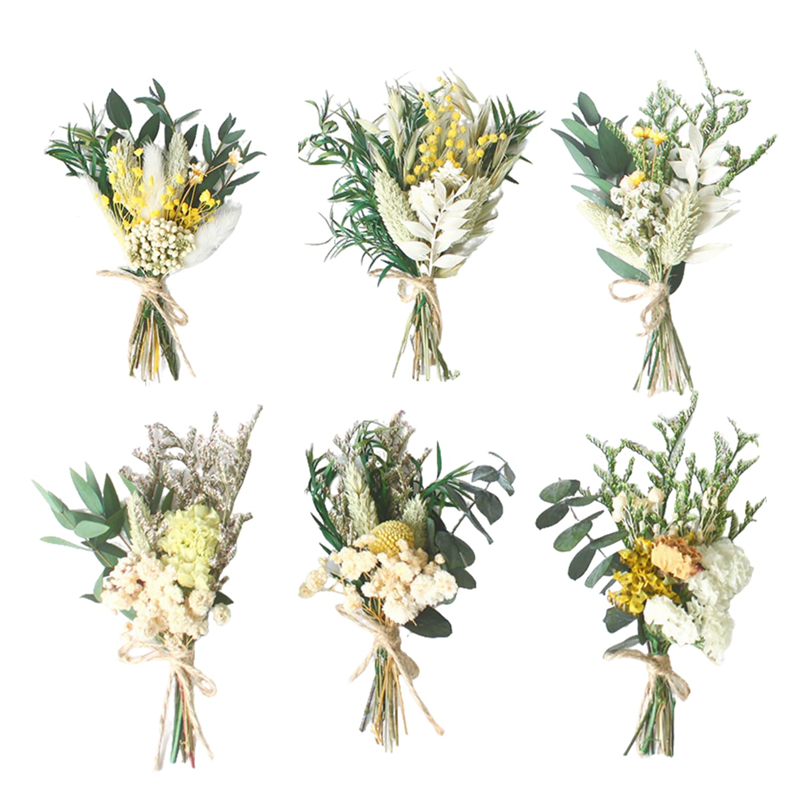 6 Bündel Trockenblumenstrauß Mini Echten Trockenblumen zum Basteln Boho Trockenblumenstrauß Grün Klein Handgemachter Blumenstrauß Getrocknete DIY Trockenblumen Blumen Deko für Bilderrahmen