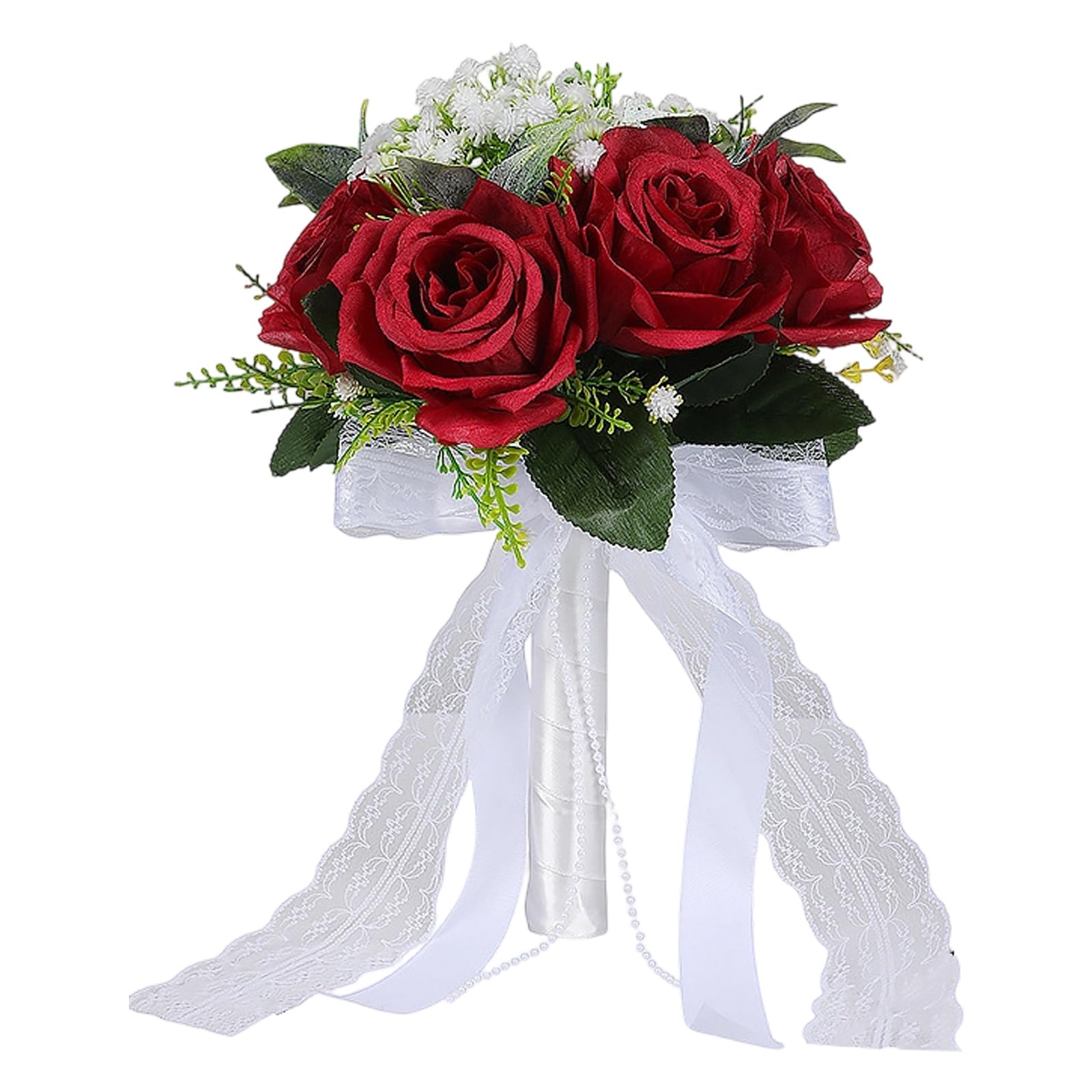 WLNEXT Silk Flower Bouquet with Flexible Stalks for Bridal Party Decoration Artificial Roses Bouquet White Shades for Ceremony Reception Bride Arrangement