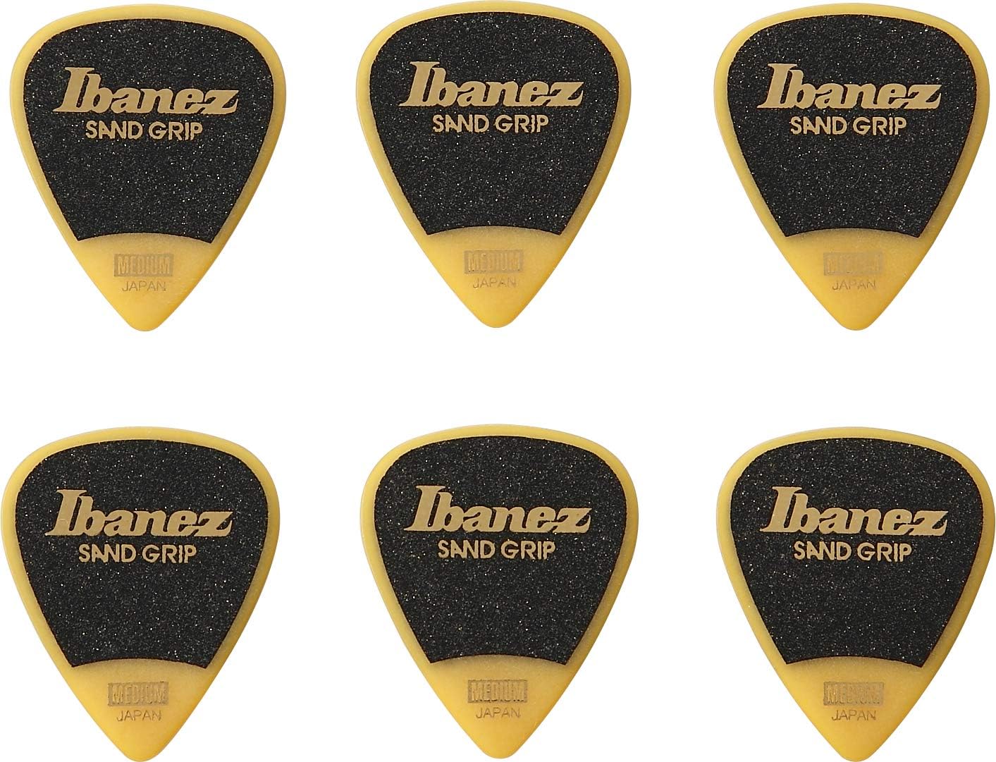 Ibanez Flat Pick Sand Grip - Yellow Pack of 6 (PPA14MSG-YE)
