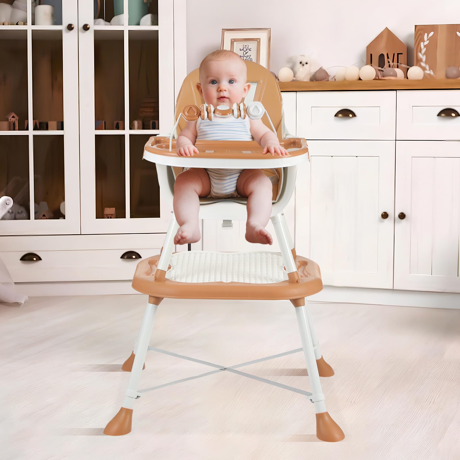Toddmomy Krzesełko do karmienia dla niemowląt | 6 w 1, ergonomiczne krzesełko do karmienia, podwyższenie, stolik do gry | Rozkładany fotelik dla malucha z pasami bezpieczeństwa do jedzenia i zabawy,