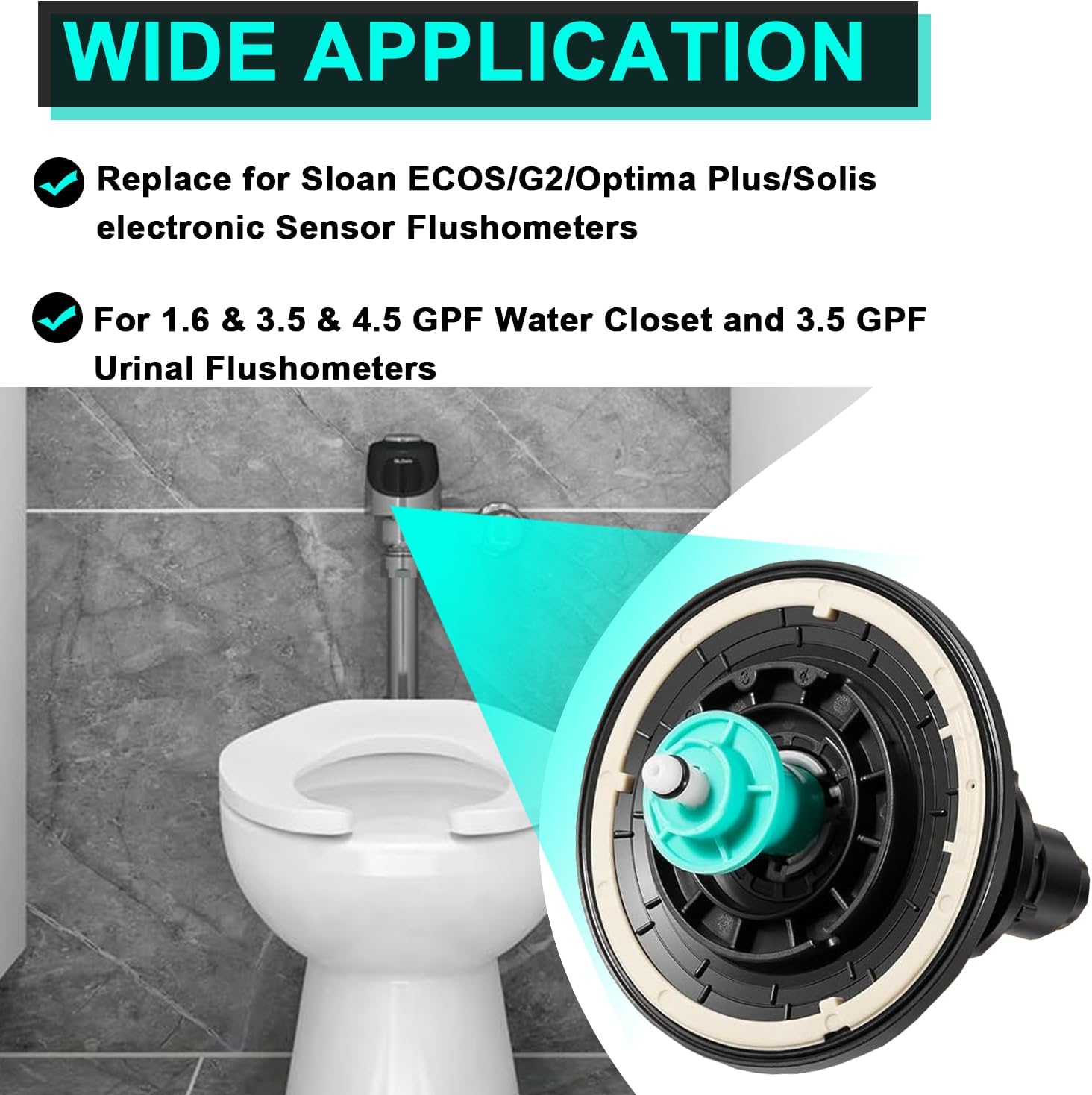EBV-1020-A Diaphragm Assembly Kit,3325001 Flex-Tube Dual Filter Water Closet Electronic Diaphragm Assembly for Sloan ECOS/G2/Optima Plus/Solis 1.6/3.5/4.5 GPF Urinal Flushometers
