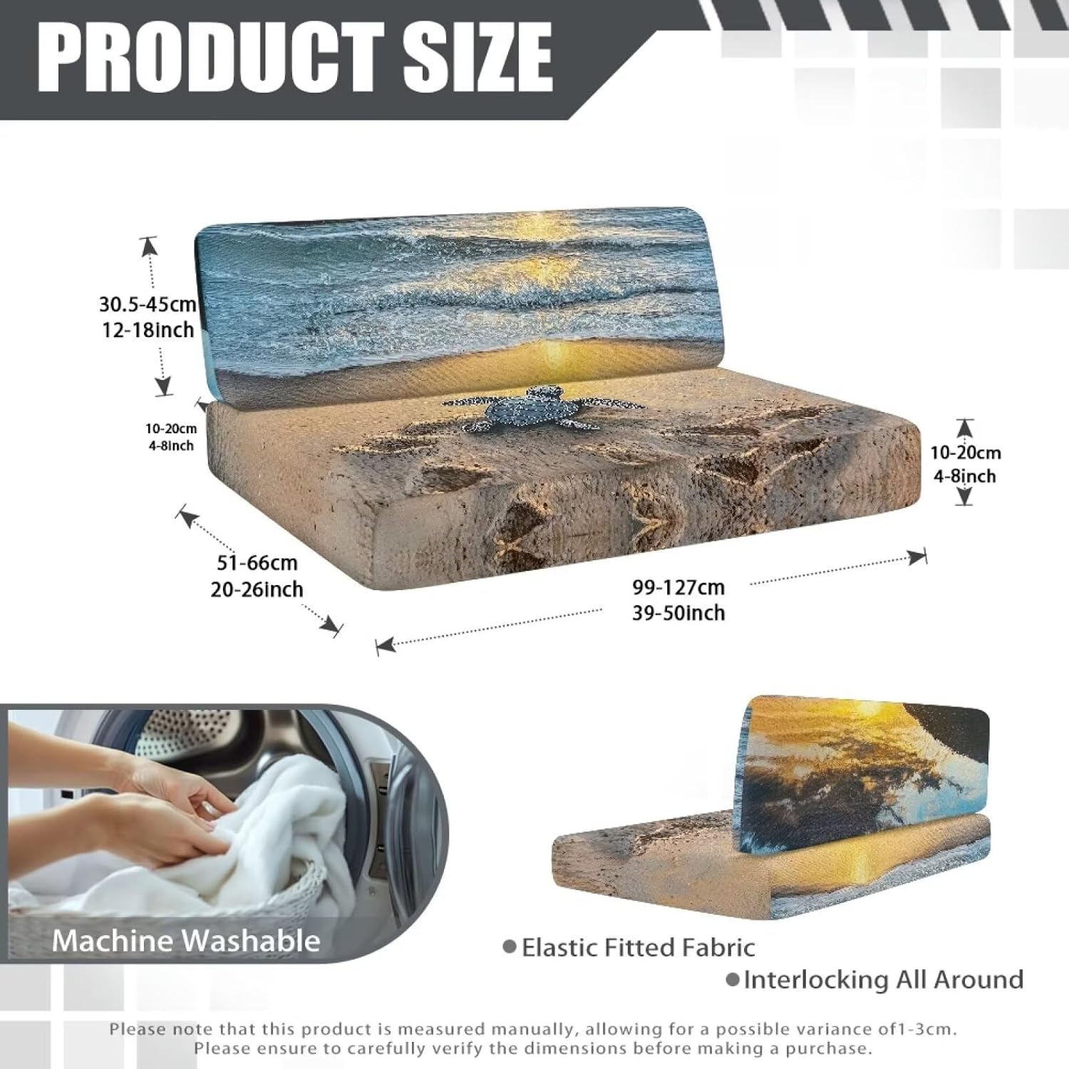 Beach Sea Turtle 2pcs RV Dinette Cushion Covers Stretch Loveseat Slipcover RV Sofa Cover Furniture Protector Kids Pets Friendly Couch Cover for Cushion