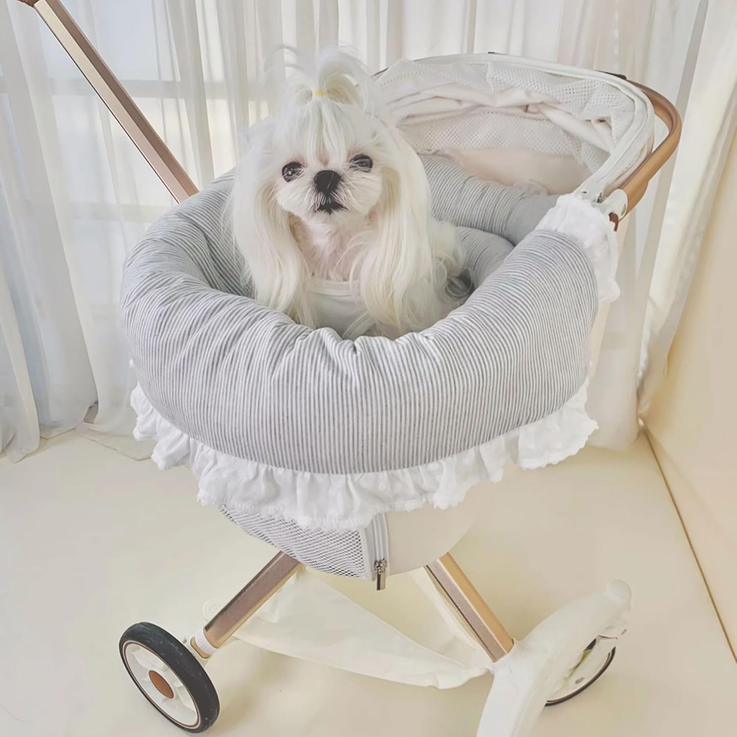 Pet Stroller Liner Mat Pad, Small Dog Stroller Pad, Removable and Washable Cat Stroller Pad, Pillow Mattress Mat Three-Piece Set (Cooling Mat No Stroller, Pink Plaid)