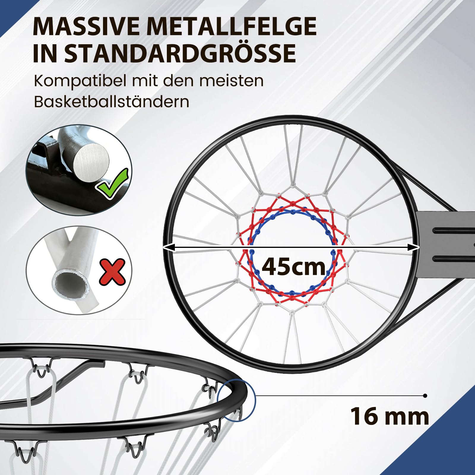 COSTWAY Ø45cm masywny kosz do koszykówki na zewnątrz, mini kosz do koszykówki odporny na warunki atmosferyczne do montażu na ścianie, kosz do koszykówki z obręczą i siatką, kosz do koszykówki na