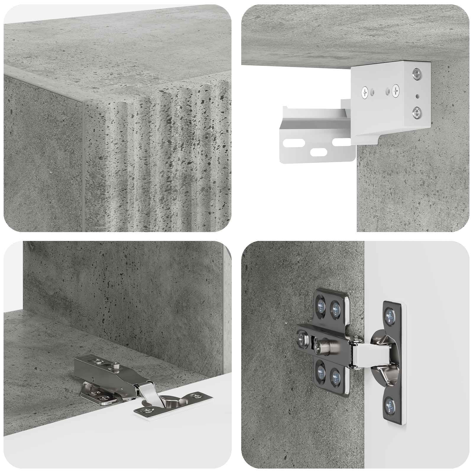 TV-Schrankset Wandmontiert 2-teilig, Beton Grau Holzwerkstoff, Modernes Media Center für Wohnzimmer, Elegante Aufbewahrung, Platzsparend