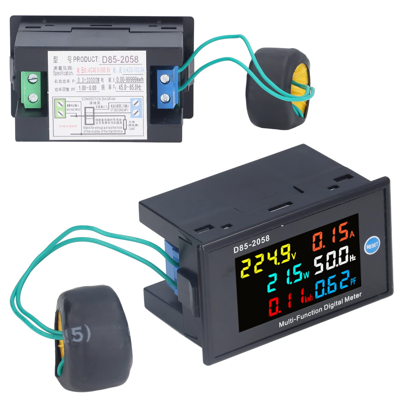 Power Monitor, D85 2058 Power Panel Meter, Anzeige für Wechselspannung, Strom, Wirkleistung, Leistungsfaktor, Netzfrequenz und Elektrische Energie