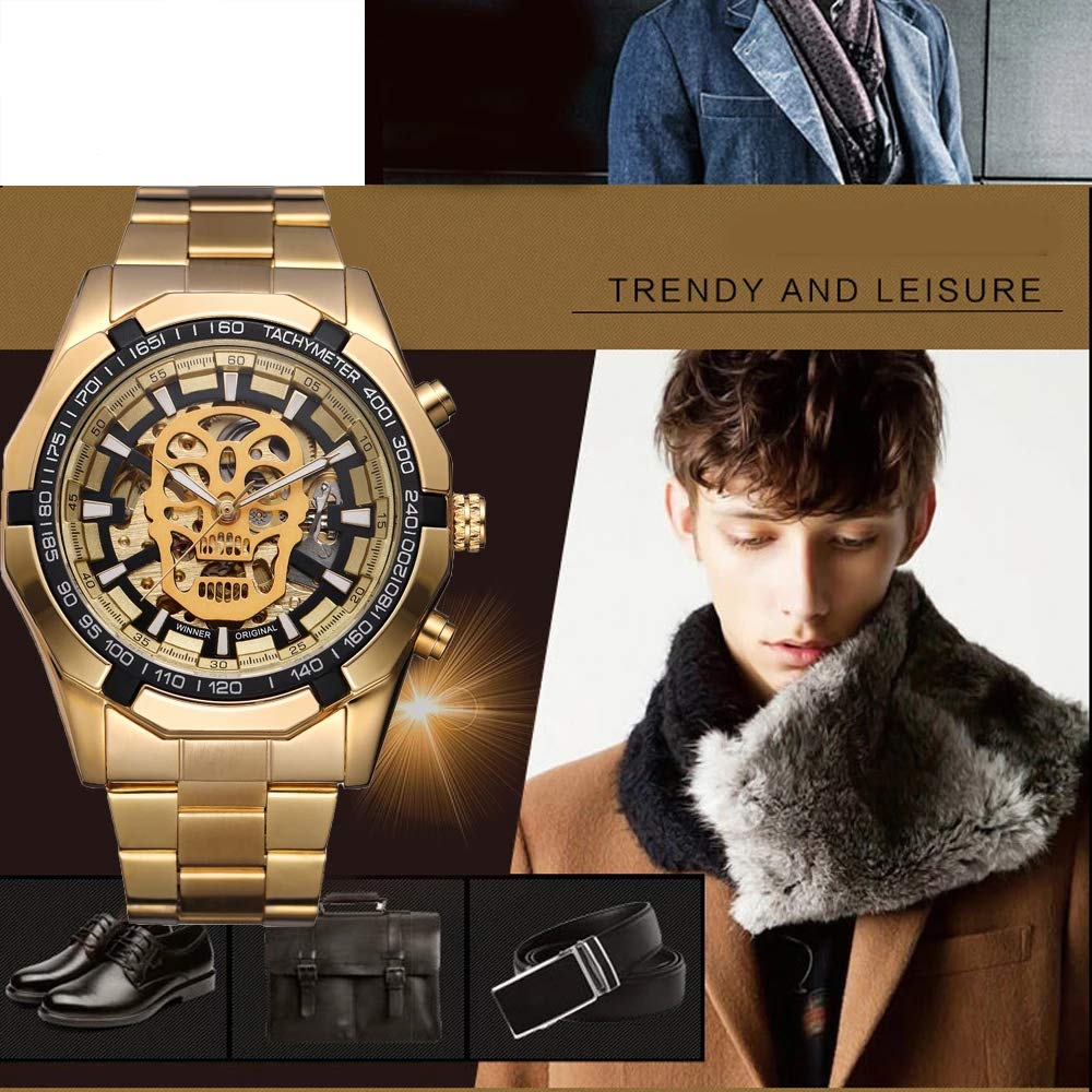 MASTOP Reloj mecánico para hombre, analógico, automático, clásico, de acero inoxidable, para hombre